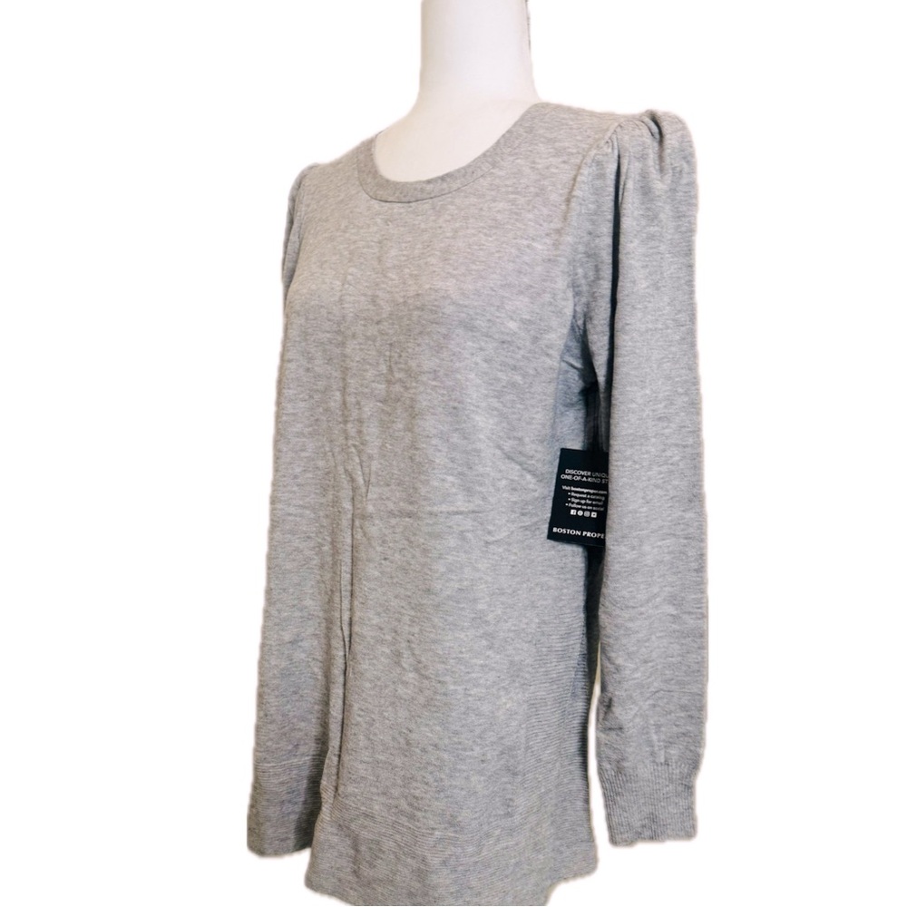 Boston Proper, Gray Puff Sleeve Side Slit Tunic Sweater, Size Medium